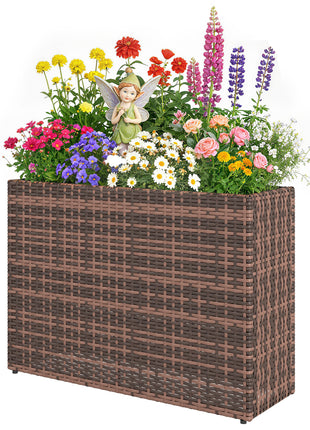 Tall Rectangular Planter with Removable Liner, Holes, PE Wicker Large Planter Box for Indoor Outdoor Plants, Brown