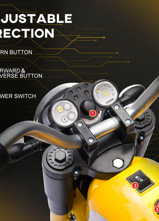 Electric Motorcycle for Kids, 6V Battery Powered Ride-On Dirt Bike 3-Wheels Motorbike with Horn Headlights Realistic Sounds Speed for 18 - 36 Months Yellow