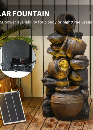 28.3" Solar Water Fountain, 4-Tier Resin Cascading Jars and Stacked Stones Outdoor Waterfall Fountain with LED Lights