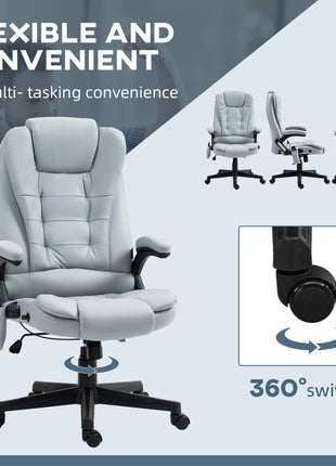 6 Point Vibrating Massage Office Chair with Heat, Microfiber Massage Desk Chair with Reclining Backrest, Light Gray