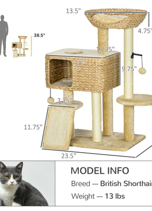 Cat Tree for Indoor Cats w/ Scratching Posts, Condo Cat Tower, Beige