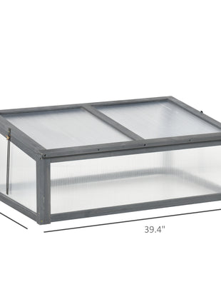 Wooden Cold Frame Greenhouse, Mini Greenhouse with Polycarbonate Board and Solid Wood Frame, 39" x 26" x 16", Gray