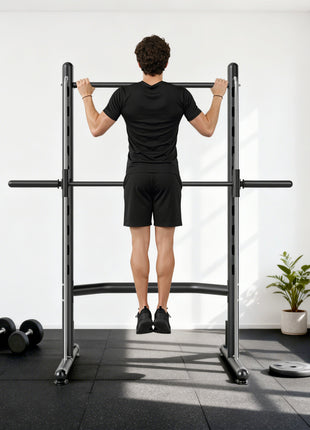Squat Rack with Pull Up Bar and Barbell Bar Adjustable Bench Press Multi-Function Weight Lifting Half Rack Black