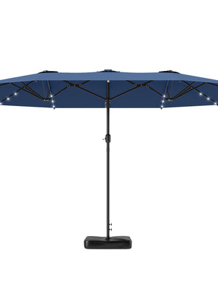 Garden Parasol 14.4ft Double-Sided Sun Umbrella with Base, Patio Parasol with LED Solar Lights, Navy Blue