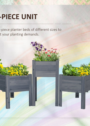 Raised Garden Bed Set of 3, Elevated Wood Planter Box with Legs and Bed Liner for Backyard and Patio to Grow Vegetables, Herbs, Gray