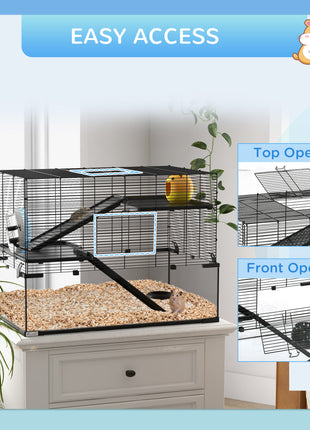 30" Hamster Cage, Gerbil Cage with Glass Basin for Small Hamsters, Black