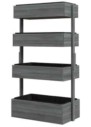 Outdoor Wooden Vertical Garden Planter, 4 Tier Planter Box, Self-Draining for Flowers, Vegetables, Herbs, Gray