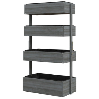 Outdoor Wooden Vertical Garden Planter, 4 Tier Planter Box, Self-Draining for Flowers, Vegetables, Herbs, Gray