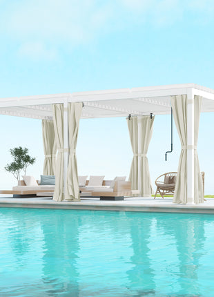 12' x 19' Aluminum Pergola with Adjustable Louvered, Outdoor Pergola with Curtains and Netting, Cream White