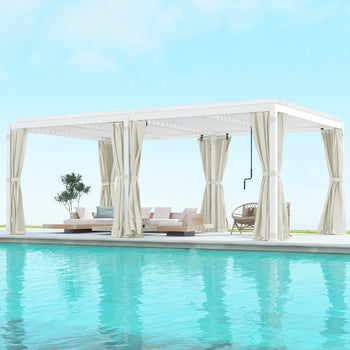 12' x 19' Aluminum Pergola with Adjustable Louvered, Outdoor Pergola with Curtains and Netting, Cream White