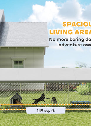 Heavy Duty Outdoor Dog Kennel with Waterproof Roof, Secure Latch, Chain Link Dog Run for Backyard, 20' x 7.5' x 8'