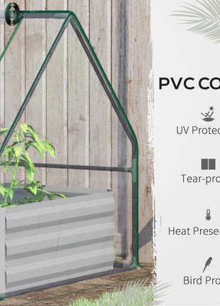 Raised Garden Bed with Cover, Outdoor Galvanized Metal Planter Box Kit, 4 x 3 ft Mini Greenhouse with 2 Large Screen Windows, for Growing Flowers, Vegetables and Herbs, Clear