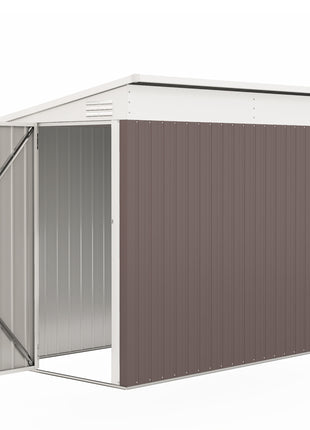 4' x 7.7' Lean to Garden Storage Shed, Outdoor Metal Tool House with Lockable Door Vents for Backyard Patio Lawn