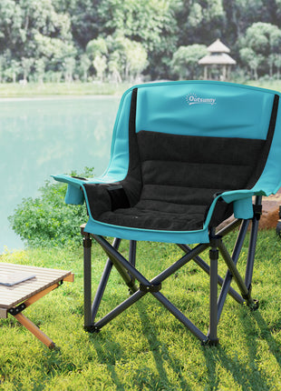Camping Chair for Adults, Portable Folding Camping Chair w/ Side Pockets, Cup Holders, Carry Bag, Green and Black