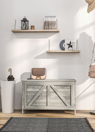 Storage Chest, Farmhouse Lift Top Box Organizer with Safety Hinge, for Bedroom, Entryway, Living Room, Gray Wood Grain