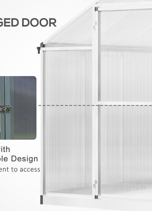 8' L x 6' W Walk-In Polycarbonate Greenhouse with Roof Vent for Ventilation & Rain Gutter for Winter
