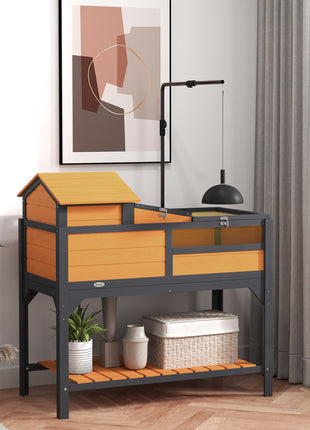 Tortoise Enclosure Tortoise House w/ Adjustable Lamp Holder, Storage Shelf, Removable Main House, Openable Lid, Yellow