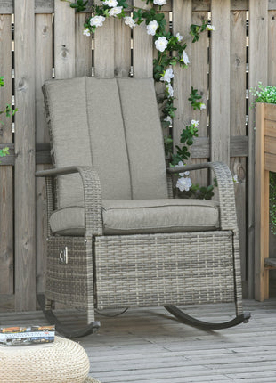 PE Rattan Rocking Recliner with Footrest, Gray