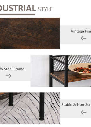 3-Tier Console Table Industrial Style Storage Metal Wooden Shelf with a Robust Multi-Functional Design & Adjustable Feet, Black