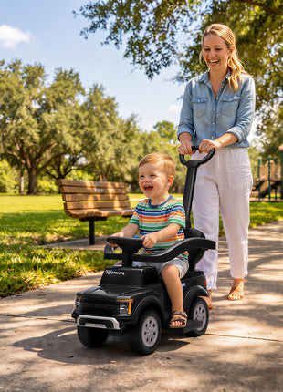 3 In 1 Licensed Ford Kids Push Car with Push Handle, Horn, Sound, Secure Bar, Storage, for Toddlers 18-36 Months, Black
