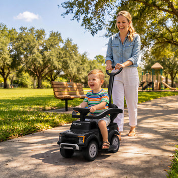 3 In 1 Licensed Ford Kids Push Car with Push Handle, Horn, Sound, Secure Bar, Storage, for Toddlers 18-36 Months, Black