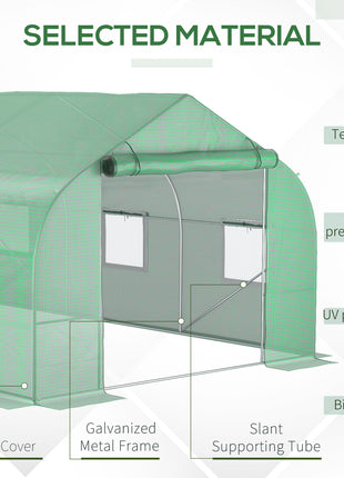 11.5' x 10' x 6.5' Outdoor Portable Walk-In Tunnel Greenhouse with Windows-Deep Green