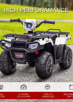 12V Electric Toy Car with Forward Backward Function, Music, LED Headlights, for Ages 3-5 Years, White