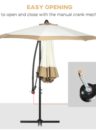 10FT Cantilever Umbrella, Offset Patio Umbrella with Crank and Cross Base for Deck, Backyard, Pool and Garden, Hanging Umbrellas, Tan