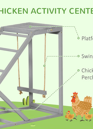 Chicken Activity Play for Healthy & Happy Animals, Swing Set with Chicken Perches & Hen Ladder, Chicken Coop Toy, Gray