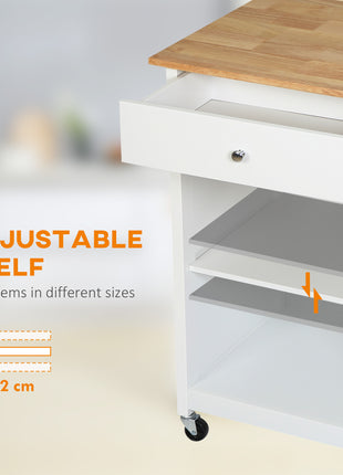 27" Rolling Kitchen Island Cart with Drawer and Glass Door Cabinet, Kitchen Trolley with Adjustable Shelf and Towel Rack, White