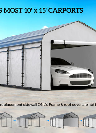 Carport Replacement Sidewall Panel for 10' x 15' Carports, UPF50+ Waterproof Replacement Side Wall Cover, White