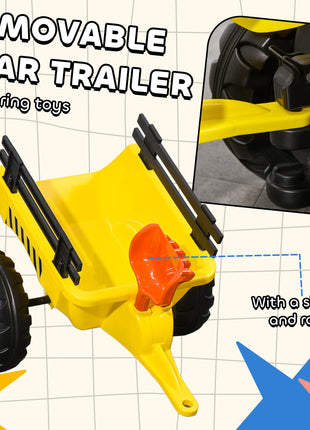 Kids Ride on Tractor with Back Trailer, Shovel & Rake, Horn, Pedal Go Kart for 3 Years Old, Yellow