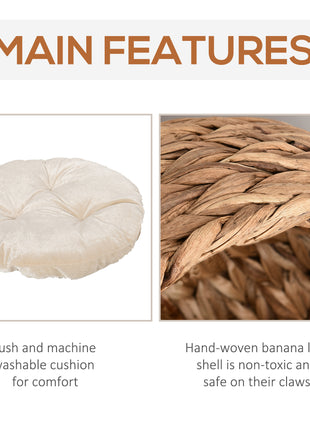 20" Natural Braided Banana Leaf Elevated Cat Bed Basket with Cushion - Brown