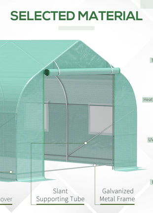 20' x 10' x 7' Outdoor Walk-in Greenhouse, Tunnel Green House with Roll-up Windows, Zippered Door, PE Cover, Heavy Duty Steel Frame, Green