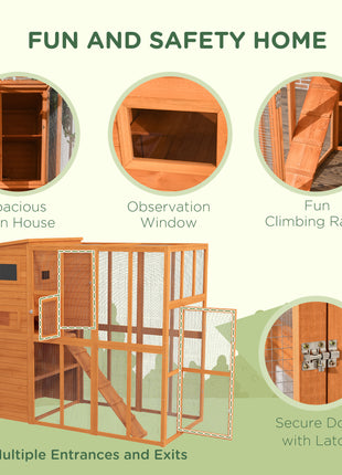 Wooden Outdoor Catio with Platforms, Asphalt Roof, Ramps, Natural