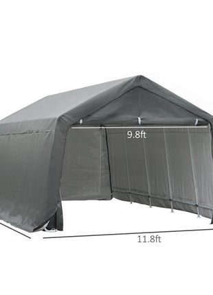 12' x 20' Carport Portable Garage, Heavy Duty Storage Tent, Patio Storage Shelter w/ Anti-UV PE Cover and Double Zipper Doors, for Motorcycle Bike Garden Tools, Gray
