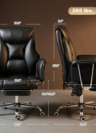 Massage Office Chair with 6 Points Vibration, Executive Desk Chair with High Back, PU Leather, Footrest, Black