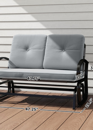 Outdoor Glider Bench, 2-Person Patio Rocker Loveseat with Tufted Cushions, Steel Frame for Porch, Garden Backyard, Gray