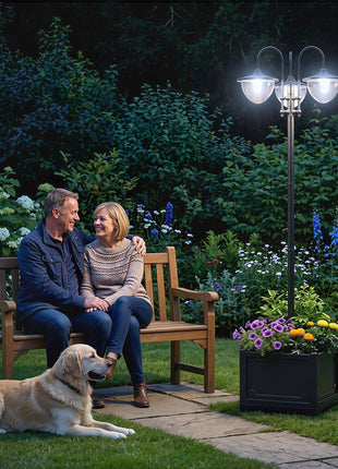 74.5" 3-head Solar Lamp Post Light with Planter, Solar Pole Lights Outdoor Waterproof LED Lighting for Backyard Pathway Patio Lawn Driveway Decor, Black