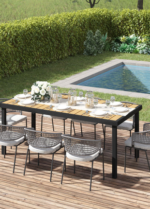 75" x 35" Outdoor Dining Table for 8 People, Rectangular Aluminum Frame Garden Table with All-Weather Faux Wood Top for Lawn, Patio, Natural
