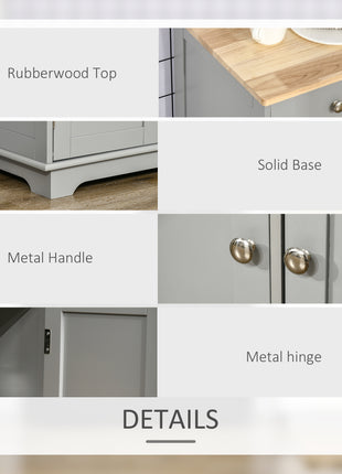 Kitchen Storage Cabinet, Sideboard Floor Cupboard with Solid Wood Top, Adjustable Shelf, and 3 Drawers, Gray