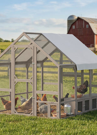 Large Wooden Chicken Coop for 8-10 Hens, Walk-in Chicken Run with Waterproof Cover, Nesting Boxes and Perches