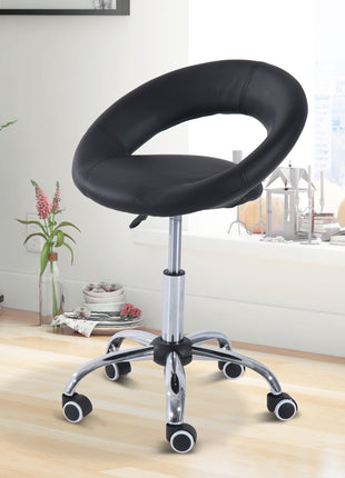 Crescent Rolling Salon Stool with Adjustable Height, Breathable Open Back, Foam Cushion Seat, and 5 Caster Wheels, Black