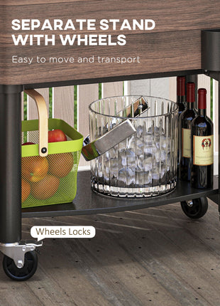 60 Quart Outdoor Cooler Cart, Rolling Ice Chest with Bottom Shelf and Bottle Opener for Backyard, Deck, Poolside Party