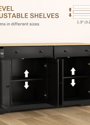 Modern Sideboard, Buffet Cabinet with Storage Drawers, Adjustable Shelves for Living Room, Dining Room, Entryway, Black