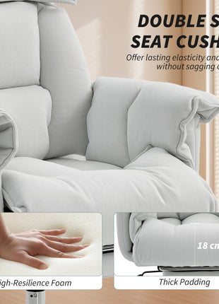 High Back Office Chair, Reclining Desk Chair with Footrest, High Resilience Foam, Rolling Wheels, Cream White