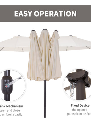 15ft Patio Umbrella Double-Sided Outdoor Market Extra Large Umbrella with Crank Handle for Deck, Lawn, Backyard and Pool, Cream White