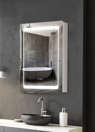 Wall-Mounted Plug-In Bathroom Organizer with 3 Storage Shelves, LED Lighted Medicine Cabinet with Mirror