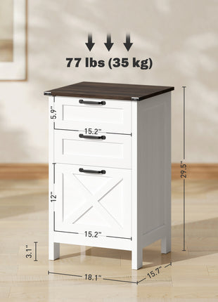 Vertical File Cabinet with 3 Drawers, Rustic Farmhouse Office Storage Cabinet for A4, Letter Size, Distressed White