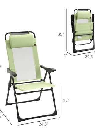 Set of 2 Portable Folding Outdoor Recliners w/ Adjustable Backrest, Green